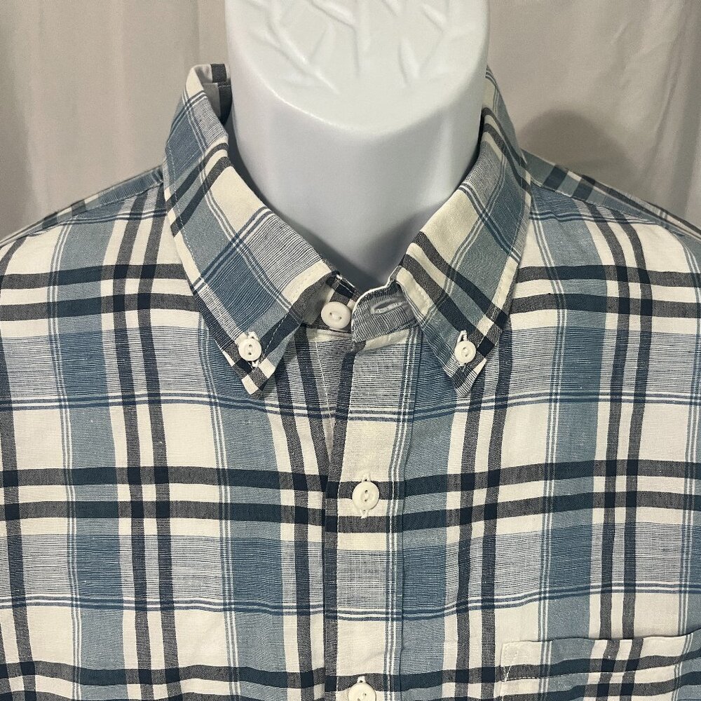 🔵 J. Crew Baird McNutt Linen Shirt Men’s Large Slim Fit Plaid Button Up 🔥